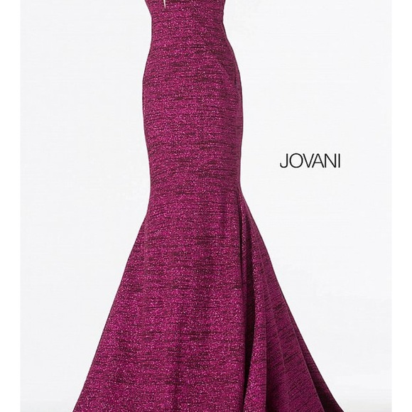 Jovani Burgundy V-Neck Halter Mermaid Style Dress - Picture 4 of 4